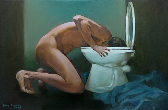 Bising Dalam Sunyi, 60 cm x 40 cm, oil paint on canvas, 2023.