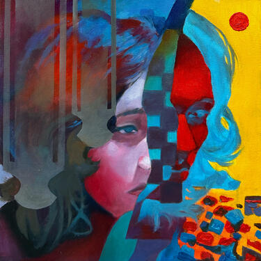 Tired Of Being In The Matrix, 40 cm x 40 cm, oil paint on canvas, 2024.