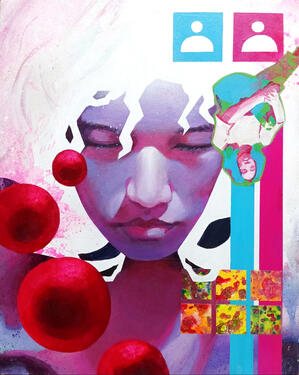Long Dire-Contact, 40 cm x 50 cm, acrylic & spray paint on canvas 2024