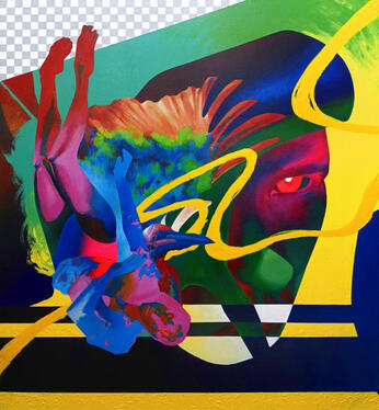 In Silence, I See, 120 cm x 130 cm, acrylic & spray paint on canvas, 2025.